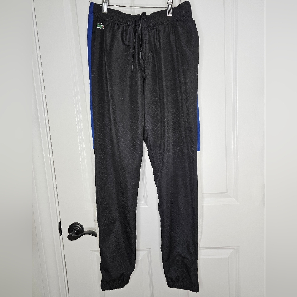 Lacoste Black Joggers with Blue Side Stripe